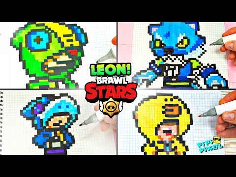 ЛЕОН СКИНЫ из ИГРЫ BRAWL STARS РИСУНКИ ПО КЛЕТОЧКАМ - PIXEL ART