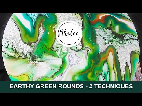 #41. Shelee Art - Two Earthy Green Rounds with Blooms and Trailblazer Techniques.