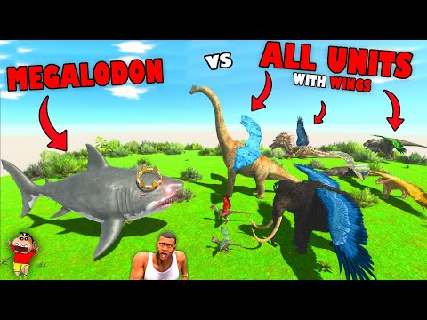 MEGALODON vs ALL UNITS but with WINGS in Animal Revolt Battle Simulator with SHINCHAN and CHOP