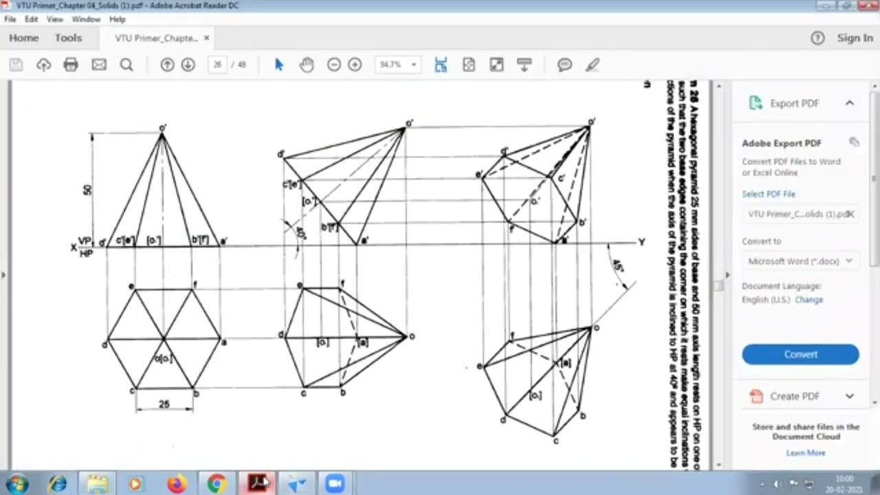 Solid problem Hexagonal pyramid corner.             Engineering drawing @vtu#CAED