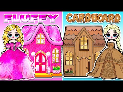 Cardboard vs Fluffy Barbie Doll House Makeover 🌈 Mother & Daughter Dress Up| DIY Arts & Paper Crafts