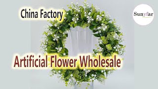 China wholesale large artificial eucalyptus wreath, Christmas wreath with green leaves and gypso