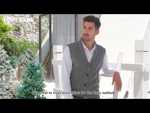 COOFANDY Men's V-Neck Sweater Vest Sleeveless Cable Knitwear Cardigan Waistcoat(7837)