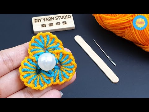Super Easy Woolen Flower Making with Icecream Stick - Hand Embroidery Design - No Crochet Flower