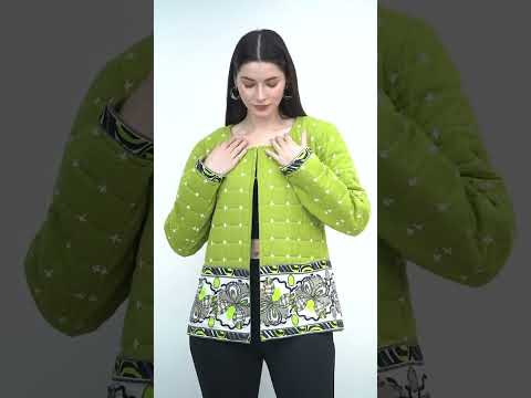 Green quilted jacket with print