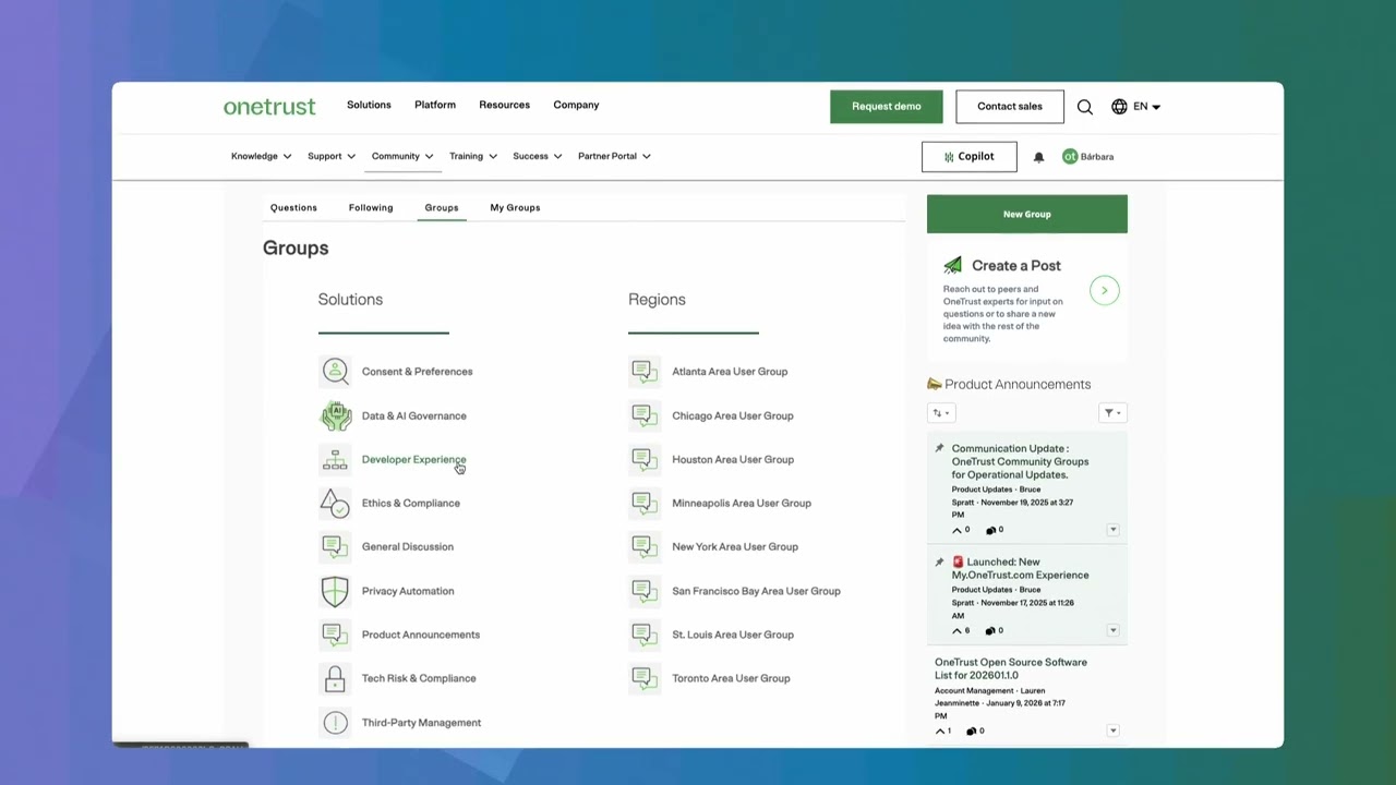 How to use MyOneTrust Community groups: Connect, ask questions, and share ideasm