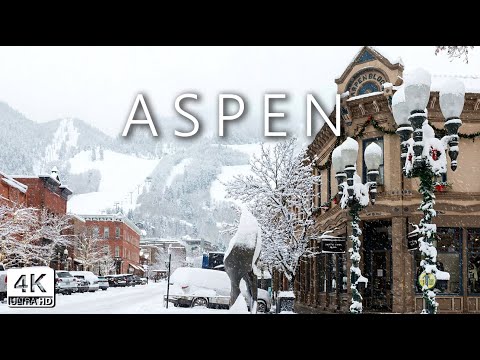 Aspen Colorado - Snowy Morning in Christmas Decorated Billionaires Town - 4K Walking Tour