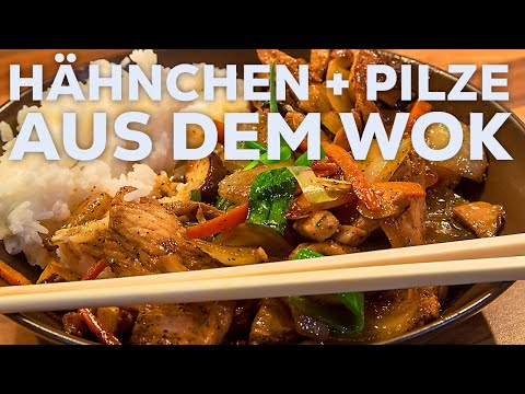 Hähnchen-Pilz-Pfanne aus dem Wok