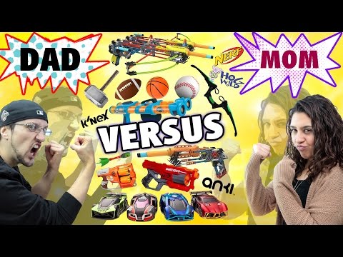 Mom vs. Dad! The Ultimate Toys/Game Battle Challenge! NERF, ANKI Overdrive, K'Nex, Avengers + more Video
