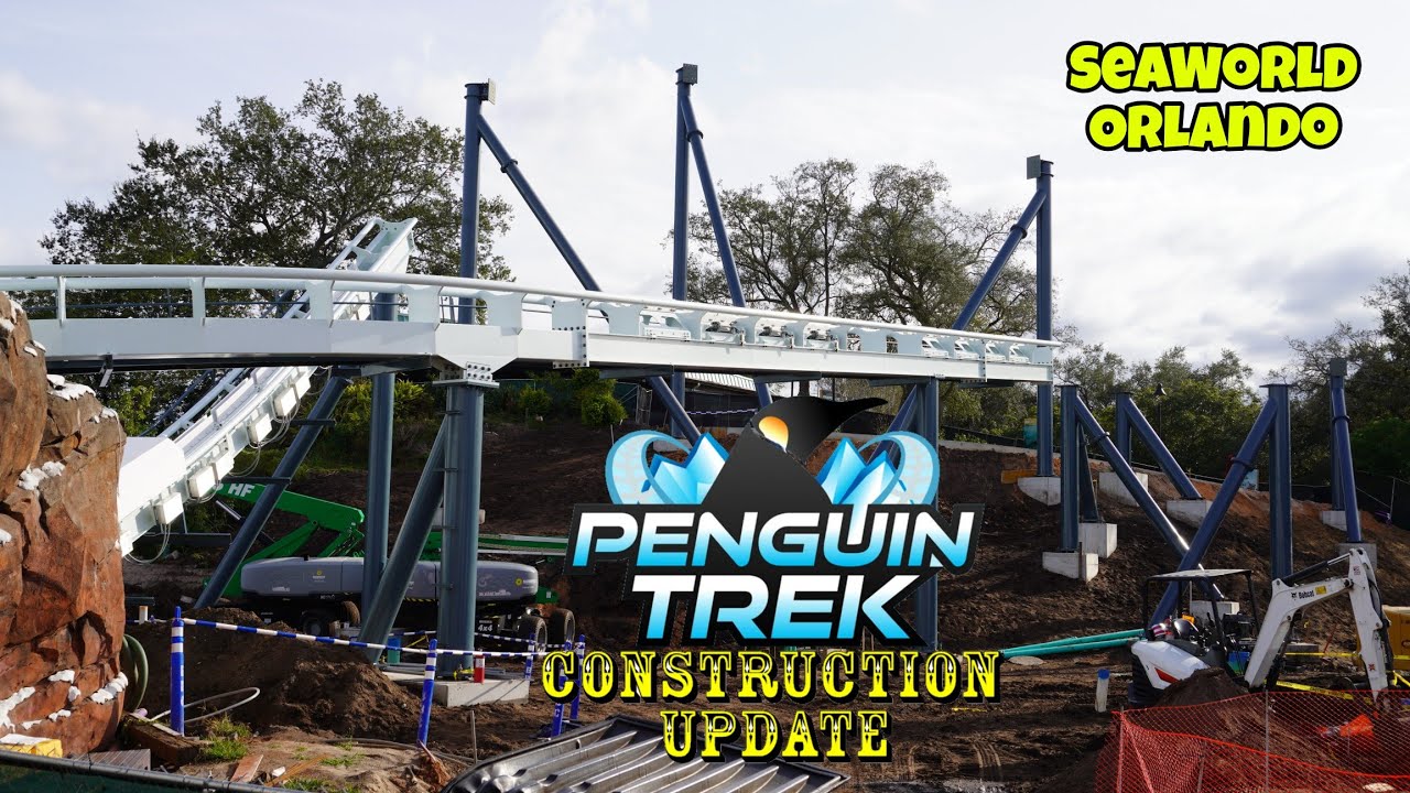 SeaWorld Orlando Penguin Trek Roller Coaster Construction Update 12.12.23 New Track & Supports