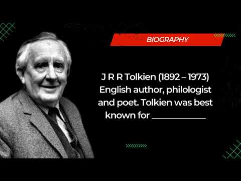 J R R Tolkien 1892 – 1973 English author, philologist and poet  Tolkien was best known for