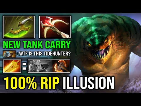 WTF 1 HIT = MAX HP Super Tank Carry 1 Shot Anchor Radiance Tidehunter Vs PL Illusion Dota 2