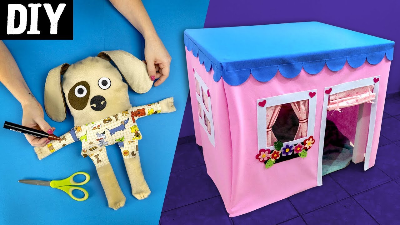 DIY for Kids 🏠🐶 Fabric House, Puppy and Cardboard Crate