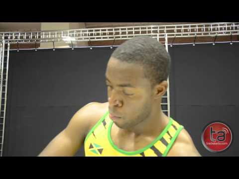Andrew Riley speaks after his 110mH final performance