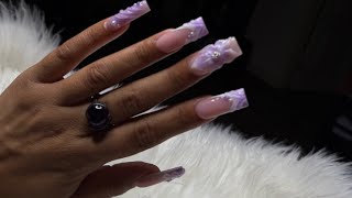 CUTE PURPLE 3D FLOWER SET|BEGINNER FREINDLY NAIL ART|POLYGEL APPLICATION TUTORIAL