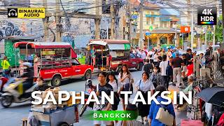 Bangkok Bangrak Area 🇹🇭 Saphan Taksin & Sathorn Pier | 4K HDR • Binaural Audio 🎧
