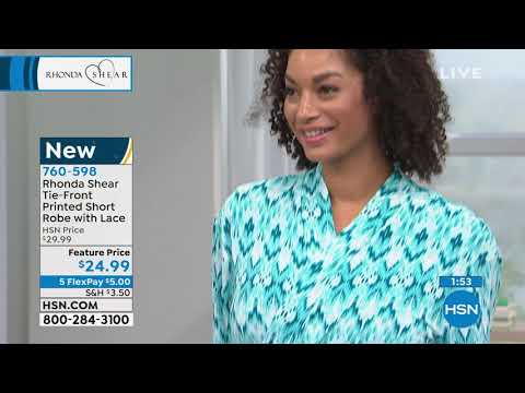 Rhonda Shear TieFront Printed Short Robe with Lace