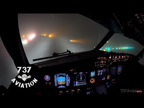 4K ILS Cat II  - Boeing 737 night landing in dense winter fog