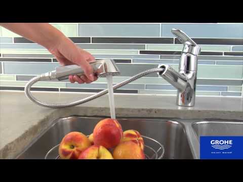 Single-Handle Pull-Out Kitchen Faucet Dual Spray 1.75 GPM // GROHE STARLIGHT CHROME // YouTube Video