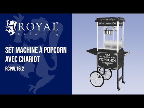 Vidéo - Set machine à popcorn avec chariot - Allure rétro - Noire
