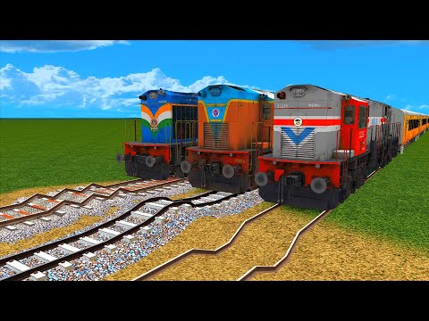 3 Trains Crazy Crossing On Risky Bumpy Broken Railroad Track | Most Dangerous Three Bumpy Track