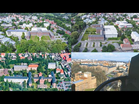 Areal rund  um das alte städtische Krankenhaus damals vs. 2021 (Bayreuth)