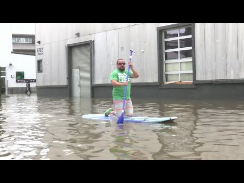 A 12-acre shopping and restaurant district in Sebastopol, California was under water Wednesday after a series of storms dumped more than a foot of rain over wine country. (Feb. 27)
