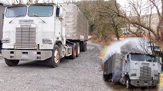 Late 80's Cabover Freightliner Roars Back To Life And Pulls A Fruehauf Trailer Down The Road!