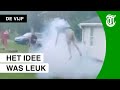 Dwaas lanceert zichzelf met vuurwerkbom - DE VIJF
