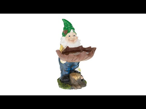 Gartenzwerg mit Vogeltränke Braun - Grün - Gelb - Polyresin - 22 x 36 x 22 cm