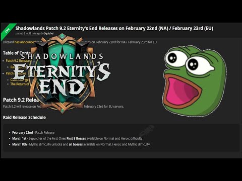 9.2 RELEASE DATE IS FINALLY HERE!!! | World of Warcraft Shadowlands | 9.2 Eternity's End