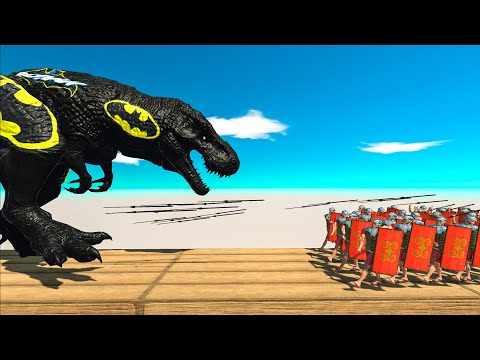 BATMAN T-rex vs Army on Sky Bridge Animal Revolt Battle Simulator