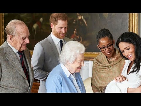 The moment Queen and Prince Philip meet little Archie Harrison