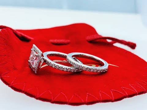 Elegant Princess Diamond Bridal Set Eternity Engagement Ring Platinum 950 2.08Ctw.