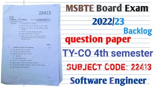 22413 software engineering question paper 2022/23 TY-CO 4th sem MSBTE Board exam question paper