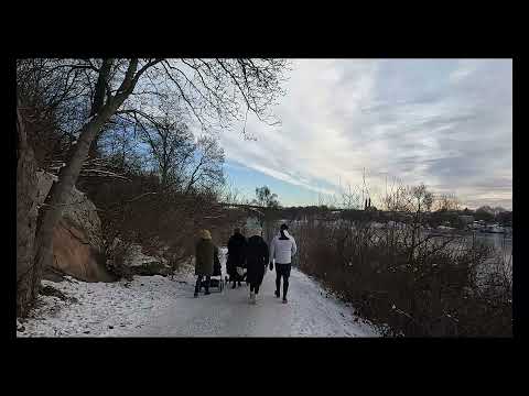 Walk in a winter white Mariebergs area along Lake Mälaren in Stockholm. Part 1-2