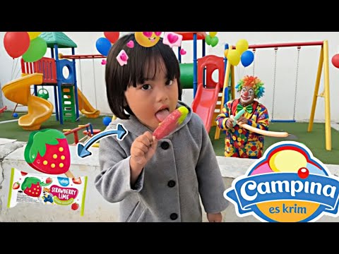 Strawberry Ice Cream Snack‼️ Rifana Eats Strawberry Ice Cream at the Supermarket