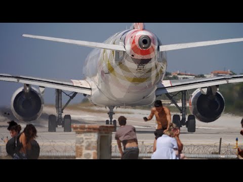 JET BLASTS, Go Around & Low Landings at Skiathos Airport