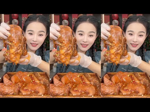 Mukbang Challenge:Eat roll 🥐 intestine belly braised pork belly #mukbang #yummyfood #porkbelly 