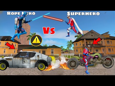 Rope Hero Roadster Car Vs Superhero Bike Transformer Race in Vice Town | Rope Hero Vice Town New