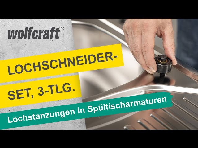 Video teaser for Lochschneider-Set: Für einfache und exakte Lochstanzungen in Spültischarmaturen | wolfcraft