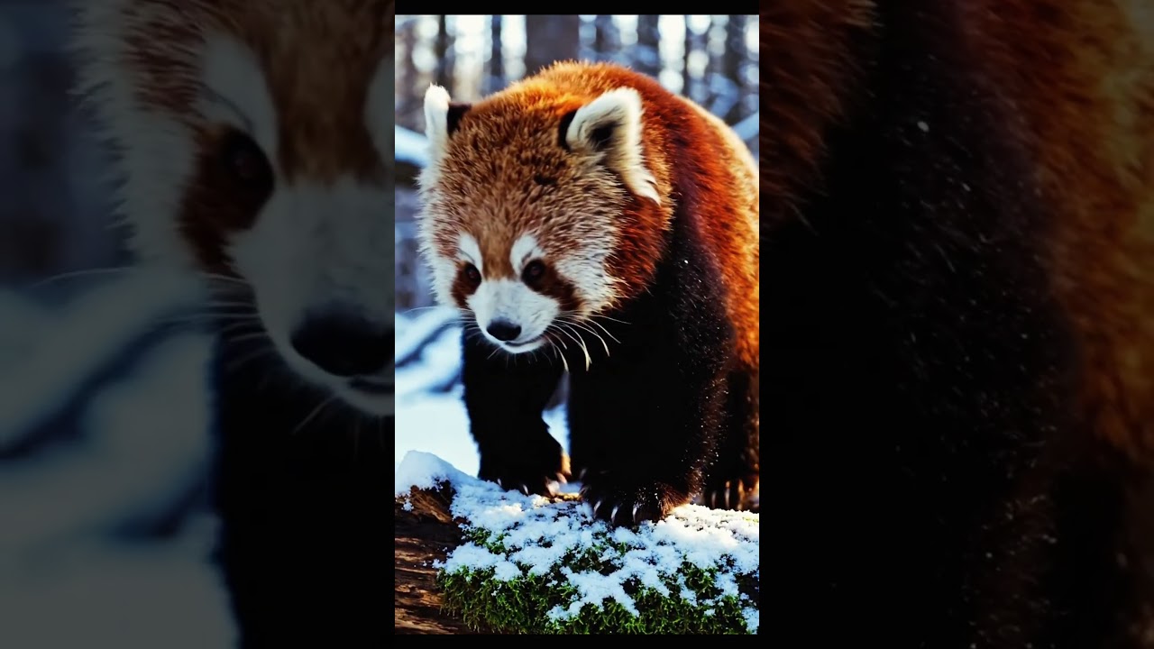 Wait for the fall 😂 Cute Red Panda vs Snow #shorts #youtubeshorts #panda #animallife