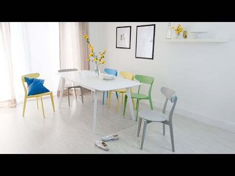 White Extending Dining Table and Colourful Dining Chairs