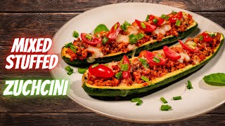 Zucchini stuffed with minced meat and vegetables | Stuffed zucchinis low carb