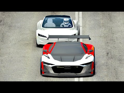 Audi Vision Gran Turismo vs Tesla Roadster - Drag Race 2 KM