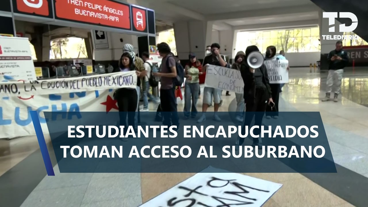 Encapuchados toman accesos del Tren Suburbano en Buenavista y exigen apoyo estudiantil