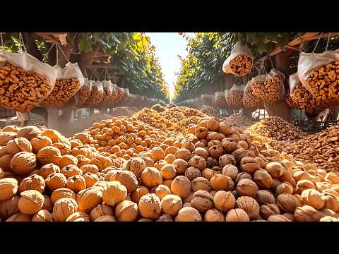 Billions of Tons of California Walnuts Are Harvested Like This - Walnut Farming and Processing