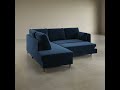 4 Seater Pull-Out Corner Sofa Bed with Storage in Navy Blue Velvet - Boe