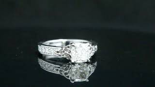Natural Cushion Cut Celtic Knot Pave Diamond Engagement Ring - GIA Certified