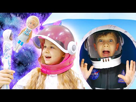 Diana and Roma wear Astronaut HALLOWEEN Costumes with Barbie Space Discovery